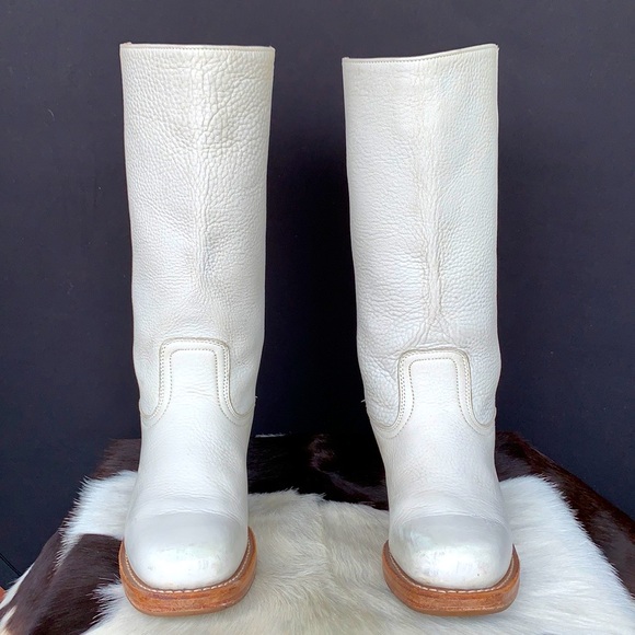 SOLD FRYE Campus Rare White 14L Western Motorcycle Tall Vintage Boots Womens 9.5 - Picture 5 of 11